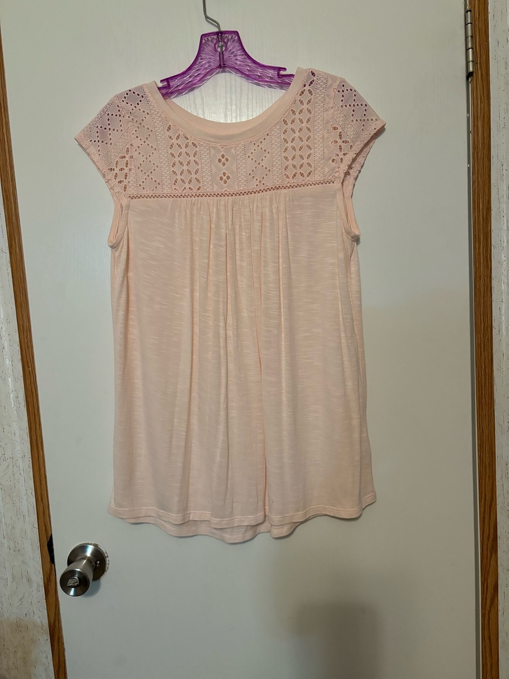 Merona Pale Pink Crochet Yoke Cap Sleeve Blouse